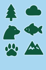 Nature icons 
on a blue background