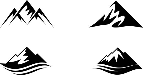 Black mountain peaks with stylized waves and sharp edges white