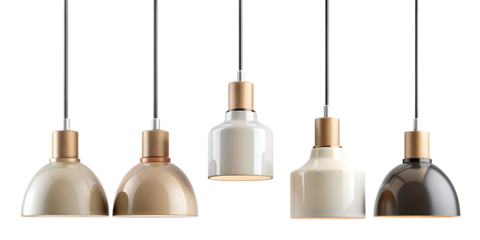 set of minimalist hanging lamps isolated on white background, png, ai generated.	