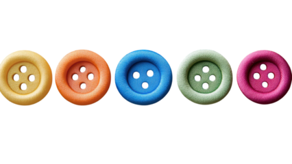 Colorful Buttons for Sewing and Craft Projects on Fabric Background