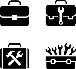 Black toolboxes and wrenches icons tools hammer