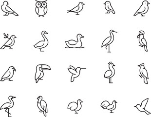 Fototapeta premium Birds vector line Icon Set | Adjustable Line Weight |