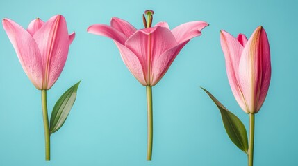 pink lily flower petal on blue background