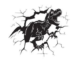 Silhoette of Ferocious T Rex Bursting from Cracked Wall