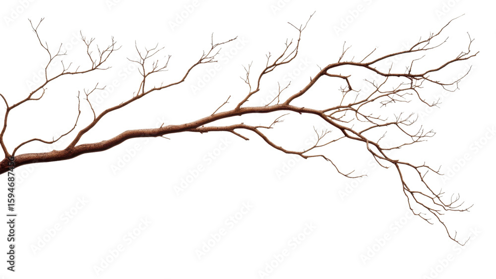 Poster elegant bare branch with twigs and knobs isolated on white background