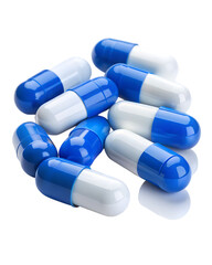 white and blue capsules isolated on white background, png, ai generated.