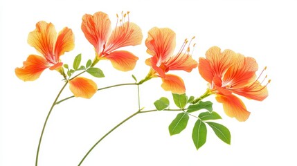 Poinciana flower and green leaves