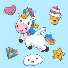 Cute Unicorn Illustration And Element