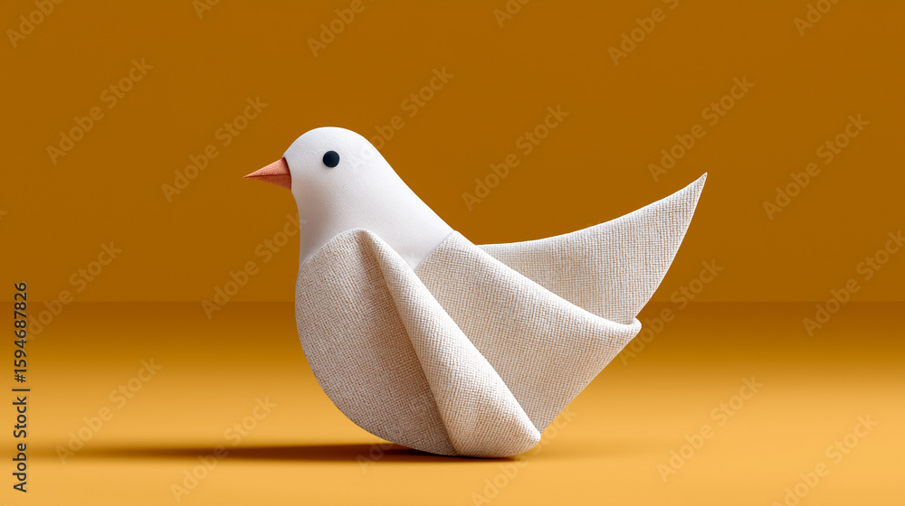 Aufkleber fabric bird sculpture displays unique design with smooth curves and clean lines. set against a warm 