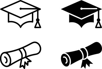 Graduation cap and diploma icons scroll academic