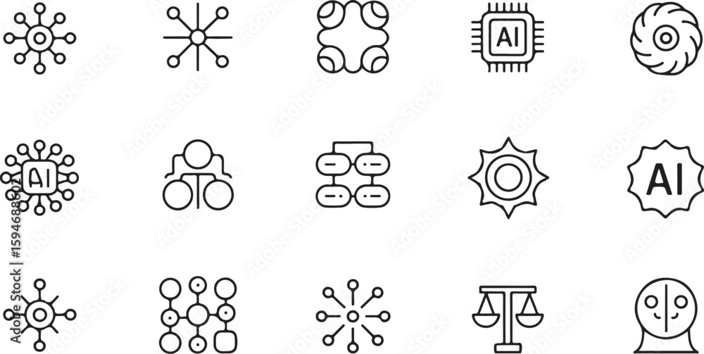 Poster technology icons set vector illustration artificial intelligence machine learning data science symbo