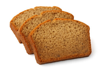 Slices of moist banana bread loaf isolated on transparent background, perfect for food and baking projects