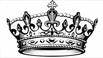 Golden royal crown vector illustration set with vintage ornament design elements