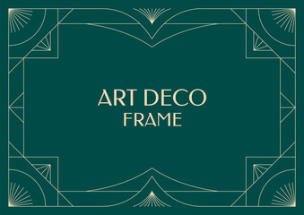 Frame art deco geometric line style. Modern asbtract rectangle border minimalist in dark green background.