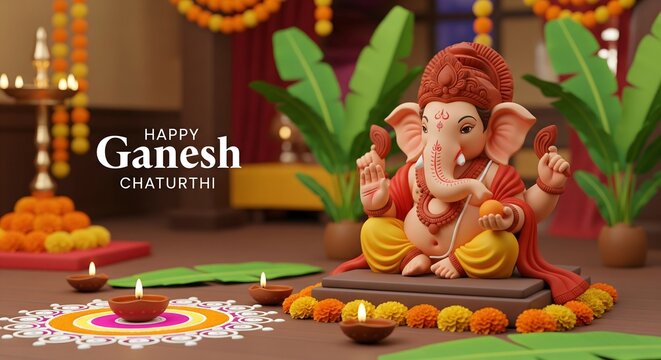 Ganesh chaturthi festival celebration with deity idol and diyas