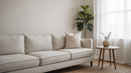 Modern Beige Sofa in Minimalist Living Room Interior