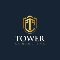 Luxury shield logo with T and C monogram, ideal for wealth consulting firms, financial advisors, or elite corporate brands seeking trust and elegance.