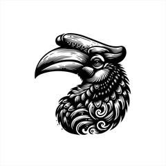 Fototapeta premium Vector art of ornate hornbill head illustration