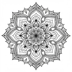 Intricate black and white mandala design with floral elements