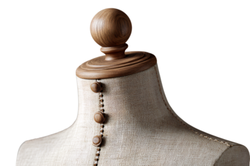 Vintage Fabric-Covered Mannequin Bust with Wooden Neck Cap, Top-Down Perspective, Isolated on Transparent Background (2)