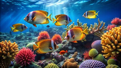 Vibrant Reef Scene A Colorful Underwater Paradise Featuring Diverse Fish and Coral
