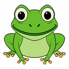 Fototapeta premium Cartoon green frog smiling with big eyes on white background 