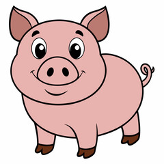 Fototapeta premium Cute cartoon pig smiling and standing with a cheerful expression 