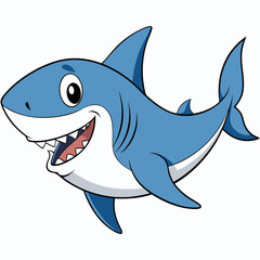 Naklejka premium Cartoon shark smiling and swimming in ocean waters 