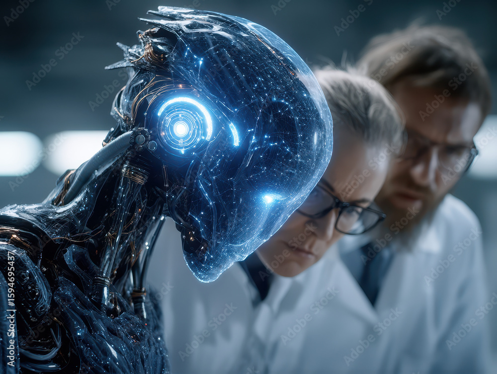 Poster collaborative research in advanced lab between human scientists and humanoid ai on holographic techn