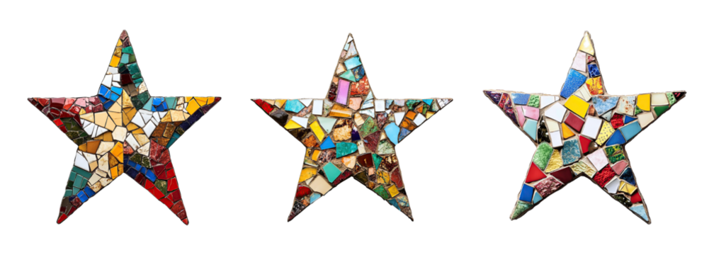 Star shape made up of a mosaic different color collection, isolated on transparent background. PNG