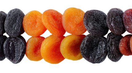 Dried Apricots and Prunes Neatly Arranged in Rows Vibrantly

