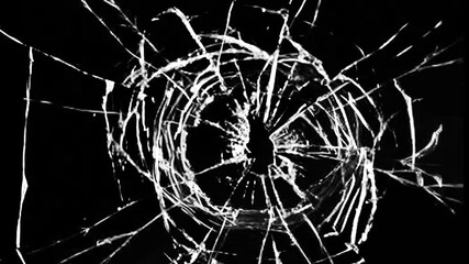 Breaking glass motion graphics. Cracked glass fracture effect on Black background, Animation bullet through glass on background. Black Screen Glass Breaking Video 4k. glass broken splash, with chroma - Powered by Adobe