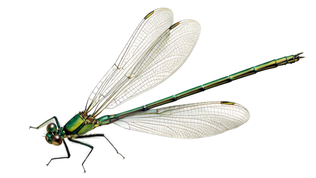 green-dragonfly-animal-insect-isolated on white background, png, ai generated.