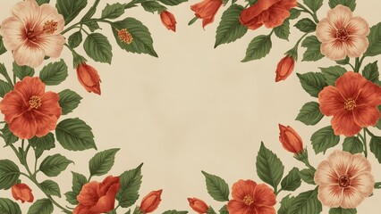 Vintage Botanical Frame Set with Hibiscus and Magnolia Flowers