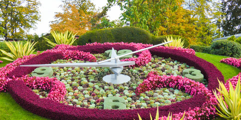Magnificent flower clock in downtown Geneva near lake Geneva in Switzerland