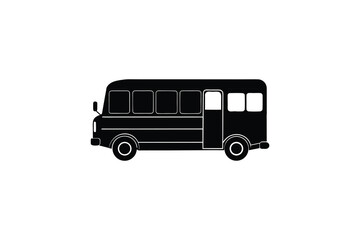 Black School Bus with Open Door Illustration in Simple Style Perfect for Educational Materials silhouette simple black bus illustration presented