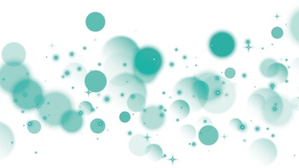 Soft turquoise bokeh circles with glowing light sparkles on a white background, creating a dreamy and magical atmosphere