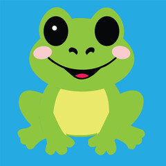 Happy Cartoon Frog on Blue