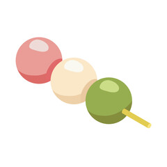 Three color dango skewer - flat isometric illustration