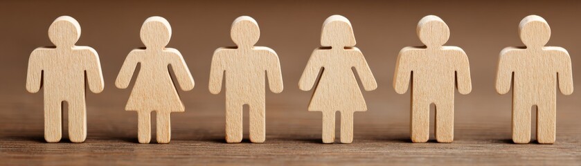 Diverse Wooden Figurines Gender Equality in a Minimalist Studio Photography Setting