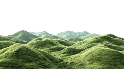 Majestic mountain landscape with green valleys on transparent background. PNG