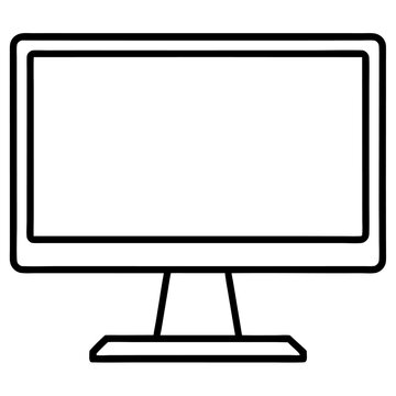 Clean line art drawing of a desktop computer monitor with a sturdy stand isolated on white background