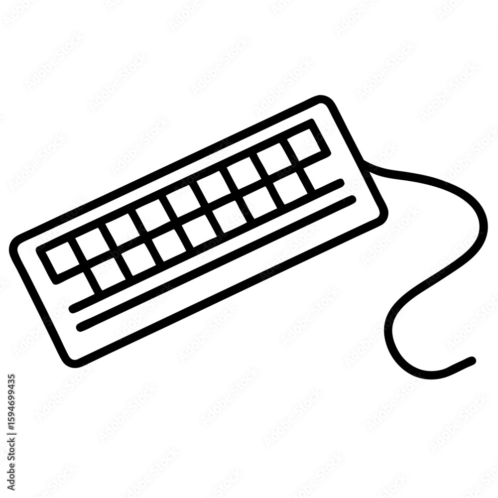 Fototapete clean line art illustration of a computer keyboard with keycaps and letters isolated on white backgr