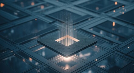 Illuminated square panel above circuit grid