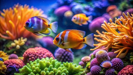 Vibrant Reef Scene Featuring Colorful Fish and Lush Coral Formations