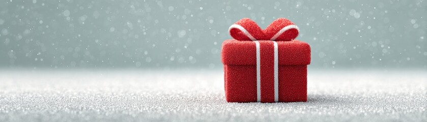 Festive Holiday Gift Box on Snowy Surface Winter Wonderland Product Photography Cozy Atmosphere Close-up Celebration