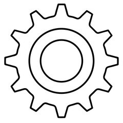 Detailed line art illustration of a single gear wheel with prominent teeth isolated on white background
