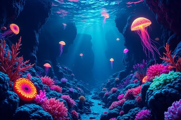 A picture of Bioluminescent Coral Reef Canyon