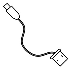 Line art illustration of a usb cable connecting to a port isolated on white background