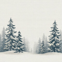 Snowy pine forest with falling snow winter pine trees 1